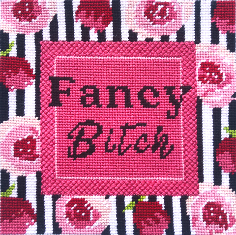 Fancy Bitch needlepoint design with Upright Cross stitch.