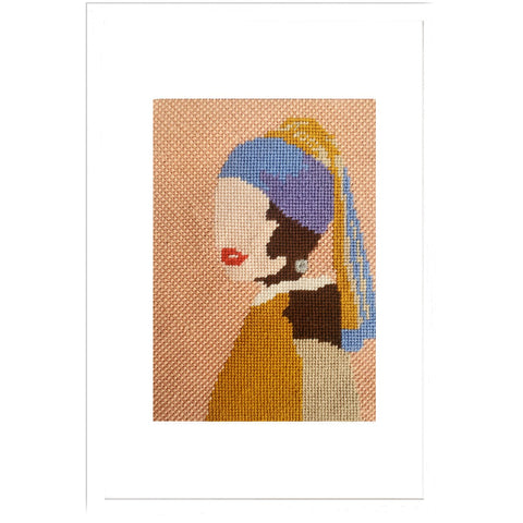 Girl With Pearl Earring needlepoint with Skip Tent Background stitch