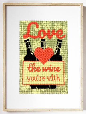 Love The Wine You're With needlepoint kit with Double Woven stitch