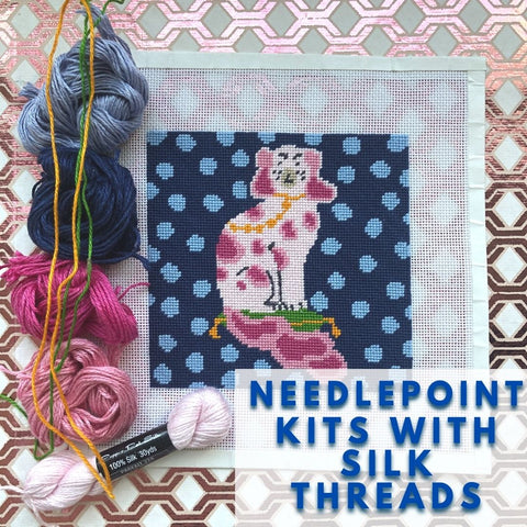 Needlepoint kits with silk threads