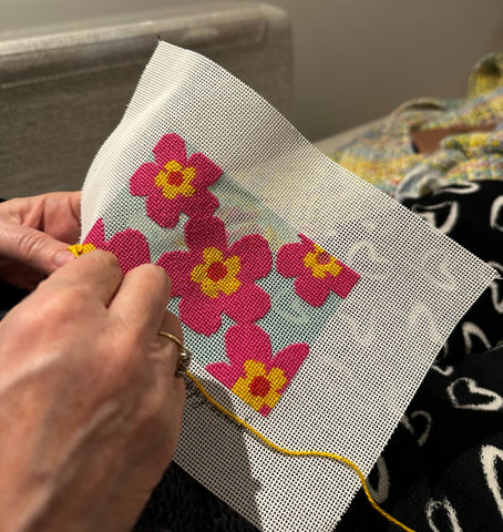 Stitching Mod Flowers needlepoint kit without a frame