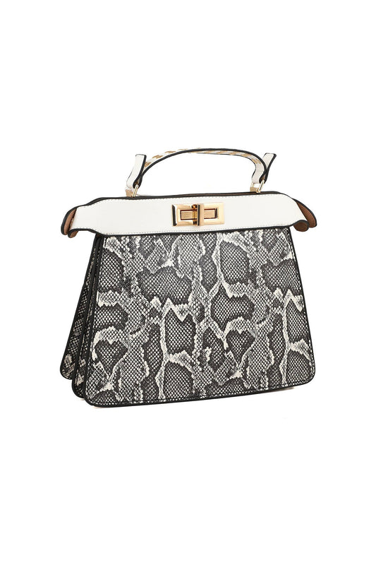 Gray and white python bag, hand handle