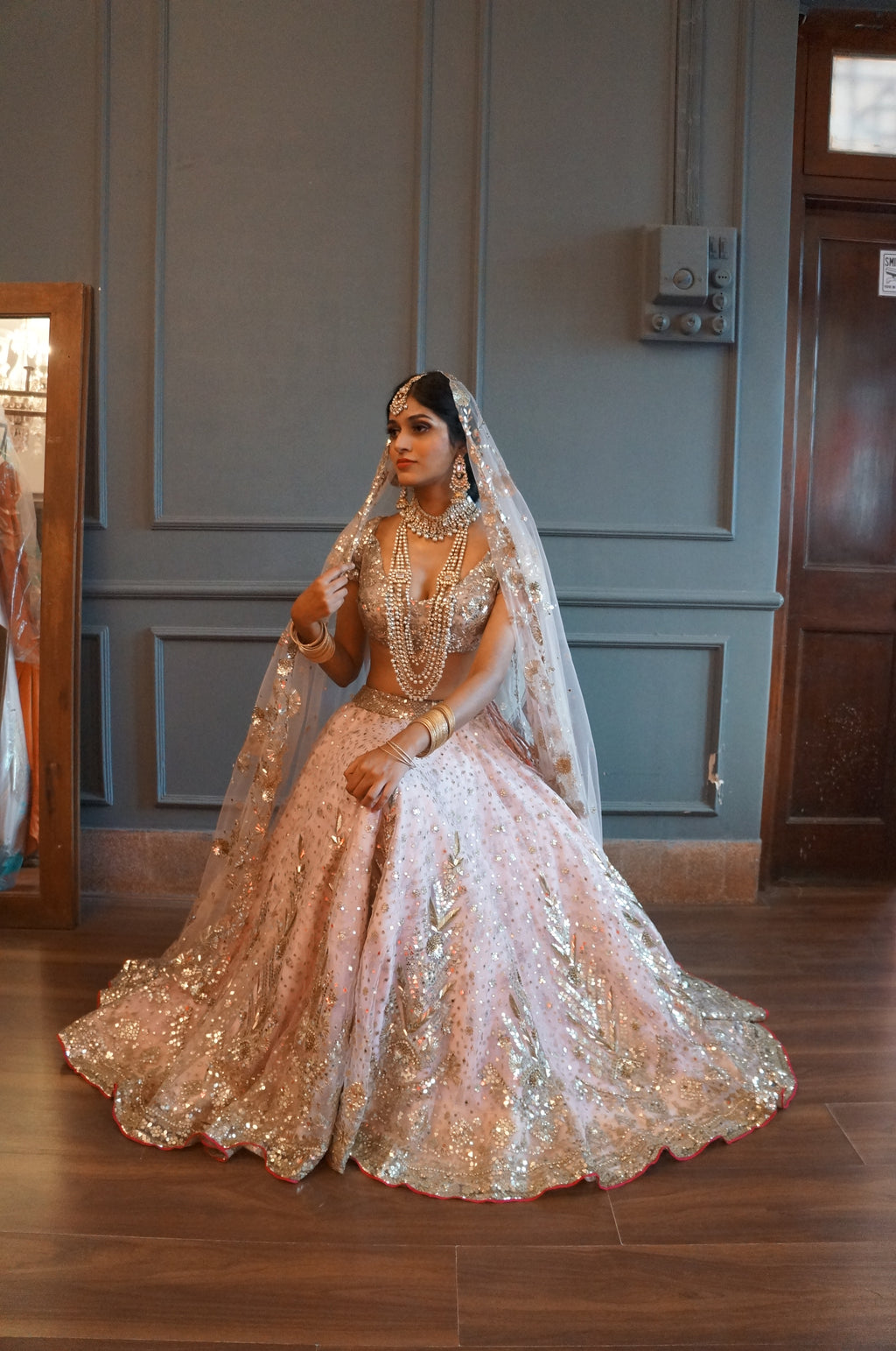 Elegant Multicolor Embroidered Bridal Lehenga - Rent