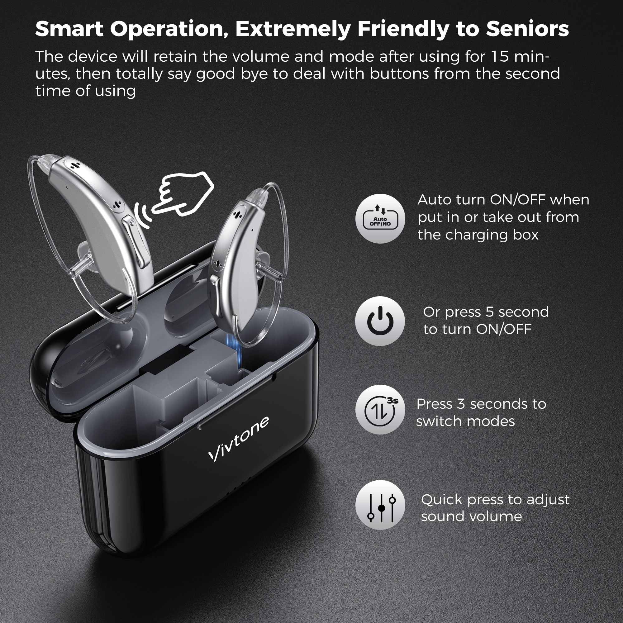 6-vivtone lucid508-silver hearing aids-easy and smart operation