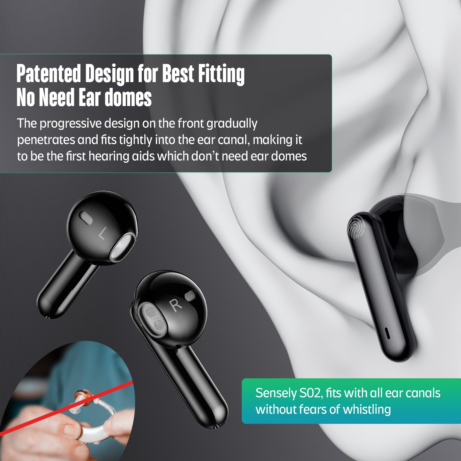 sensley s02 hearing aids-no need eardomes