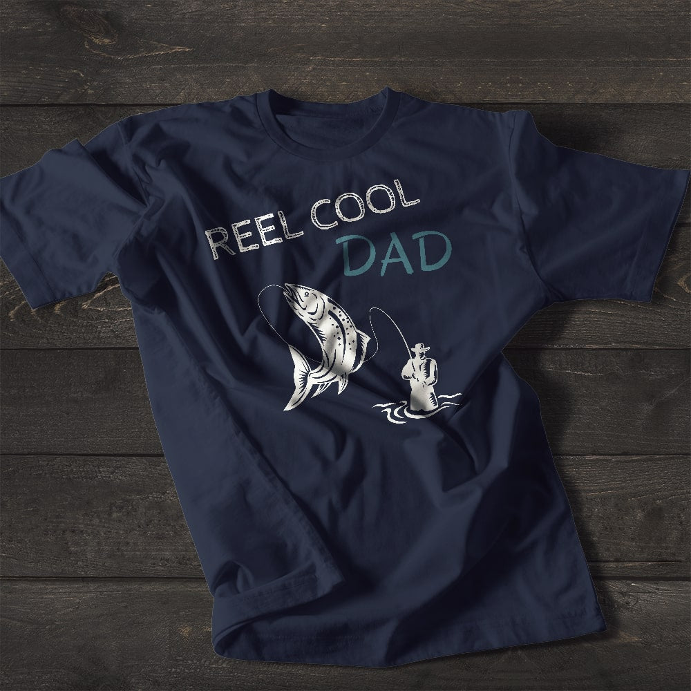 Fisherazade reel cool dad fishing t-shirt navy color