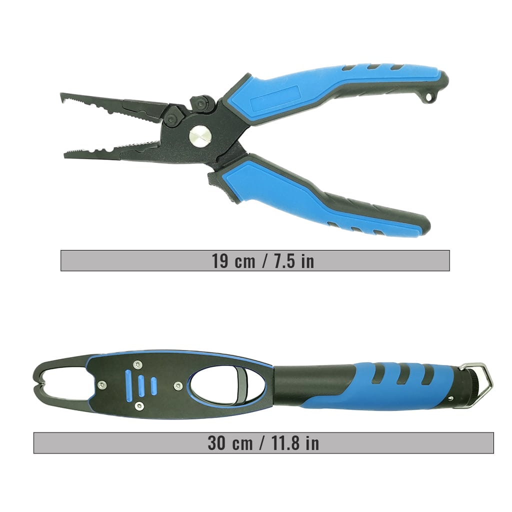 Fishing pliers and fish lip gripper length