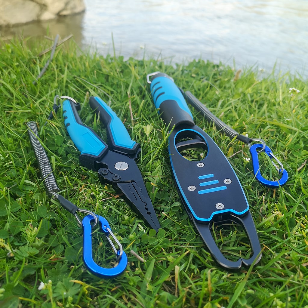 Fishing pliers and fish lip gripper