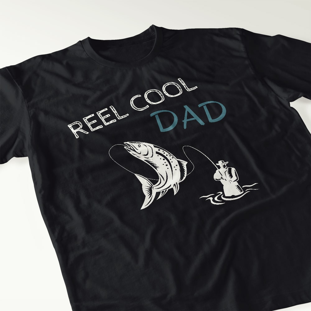 Reel cool dad - black funny fishing tee