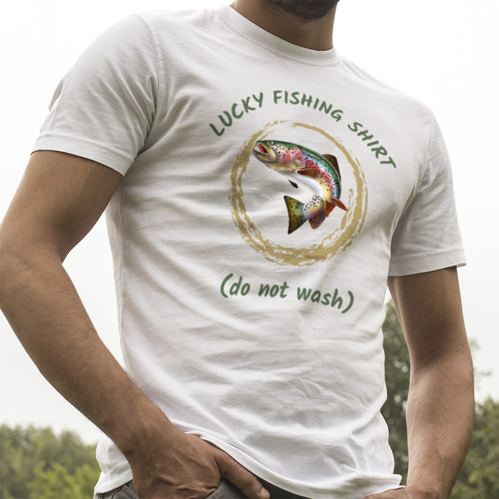 A man with a white fishing t-shirt