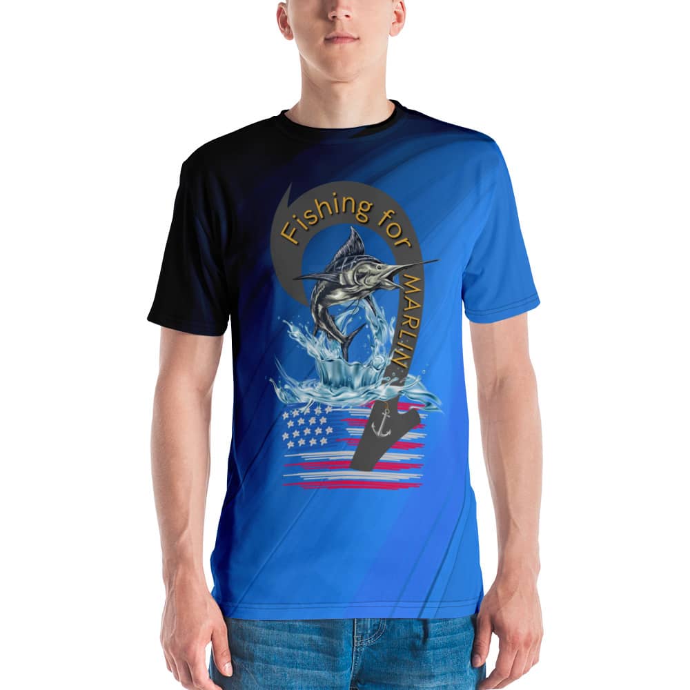 Mens fishing tee with american flag