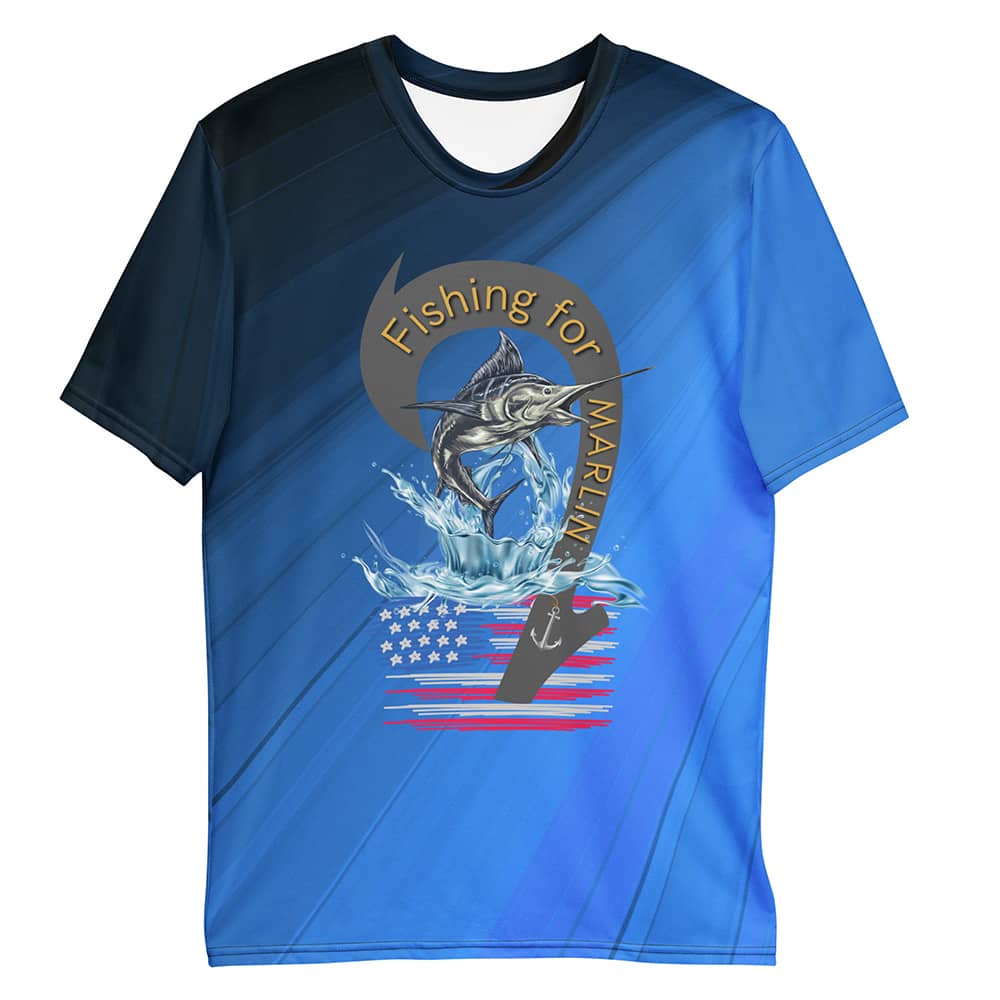 Fishing for marlin t-shirt with US flag