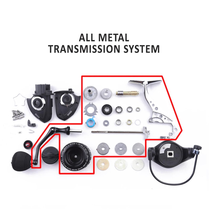 Spinning reel with metal transmission