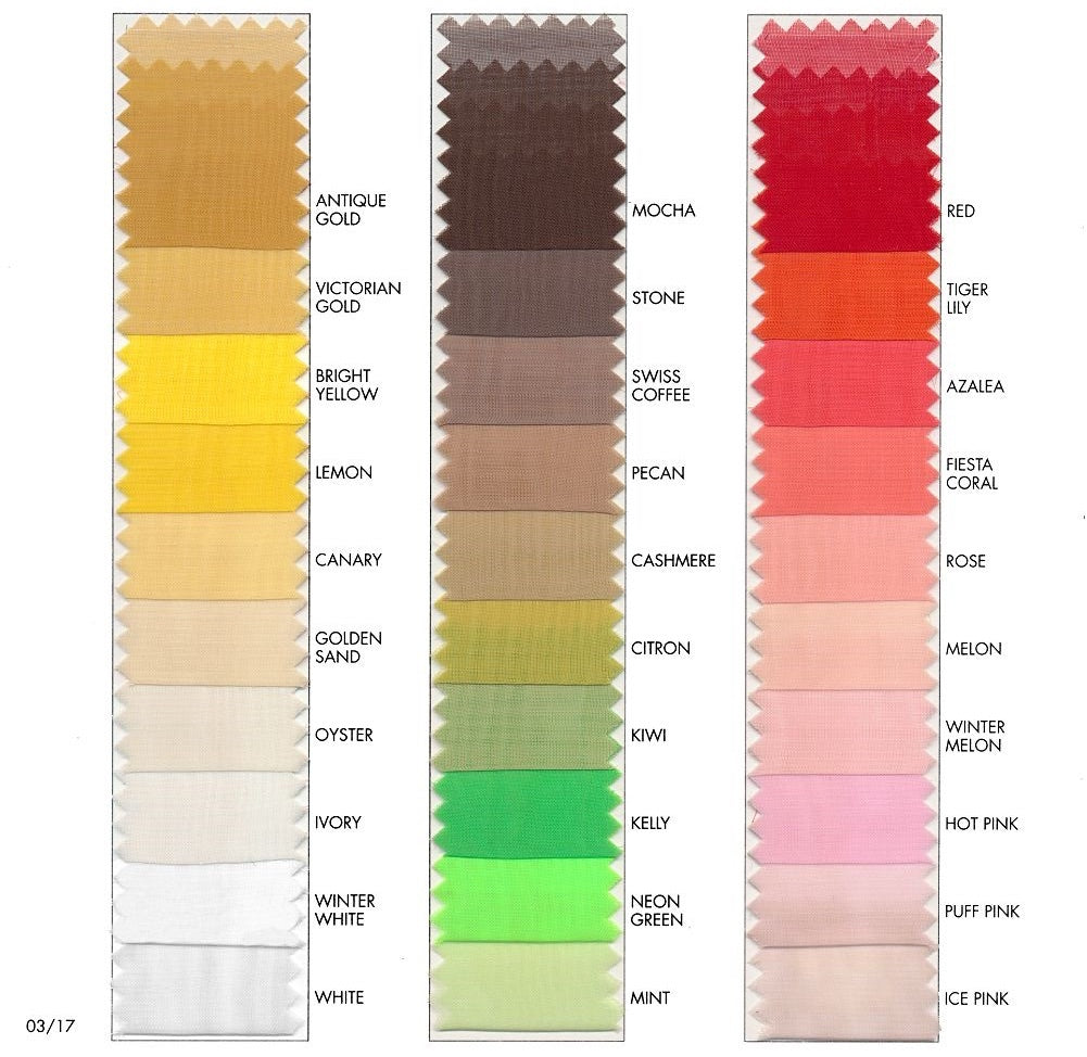 Poly Chiffon Color Chart – Tom's Sons Intl Pleating