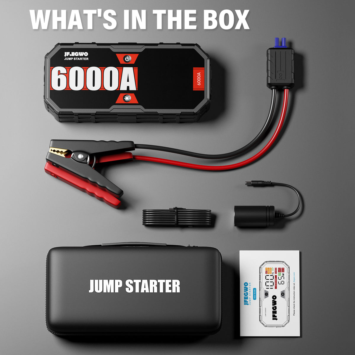 JF.EGWO JFEGWO 6000A Jump Starter Car Battery Booster 65W Fast Charging Total 230W Power Bank, Pro - JF.EGWO