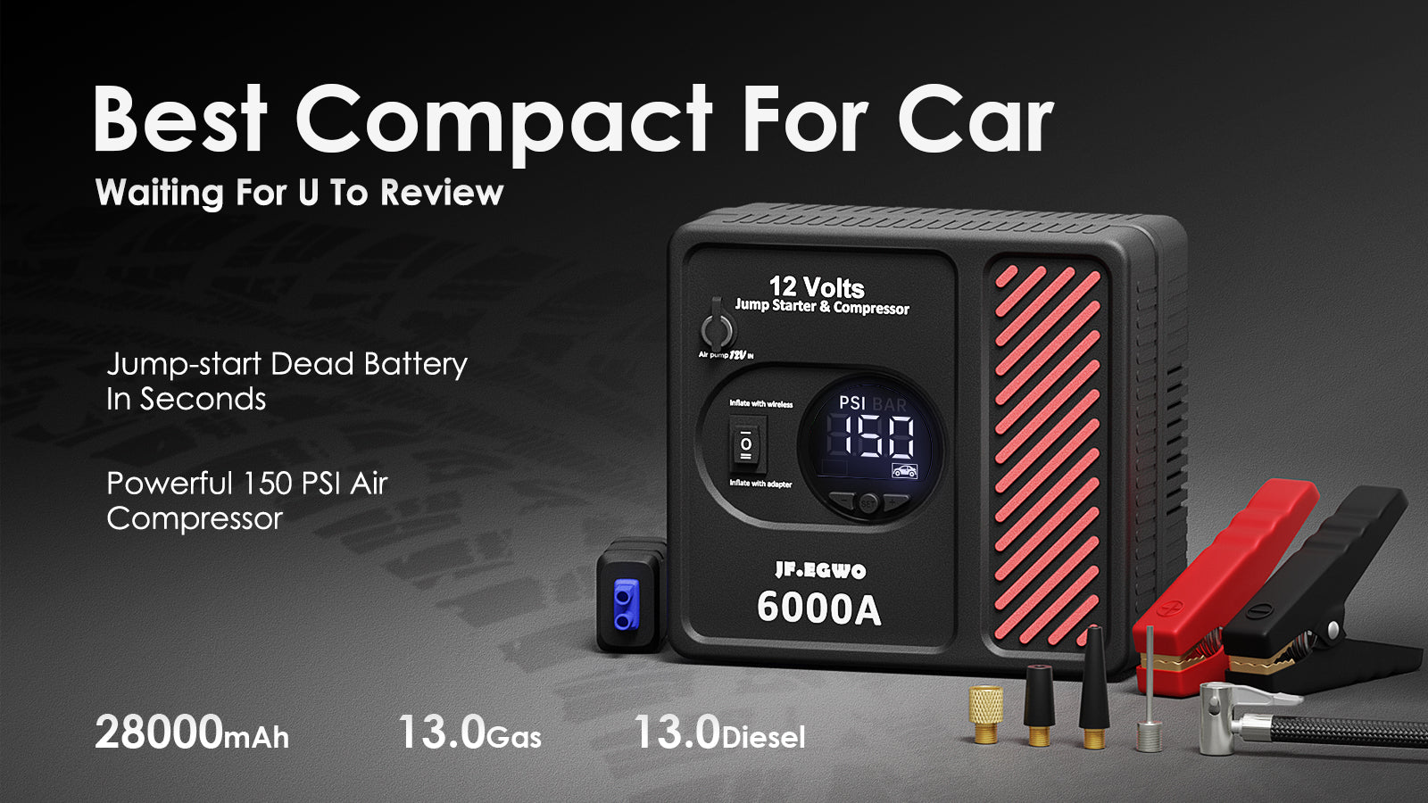 JFEGWO 3000A 6000A Professional Car Jump Starter Powerful Compressor  24000mAh 12V Car Battery Starter Booster Starting Device