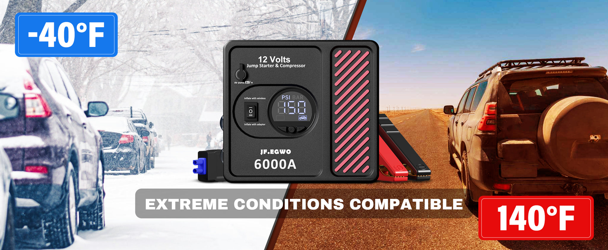 JFEGWO 6000A Jump Starter with Air Compressor