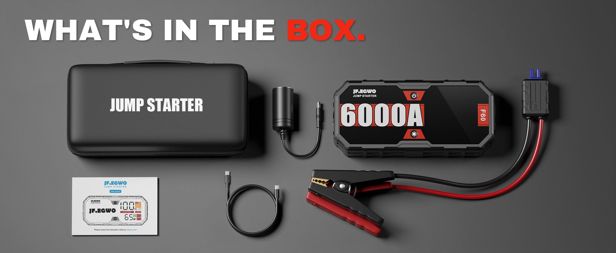 JFEGWO 6000A Jump Starter Car Battery Booster 65W Fast Charging Total 230W Power Bank, Pro