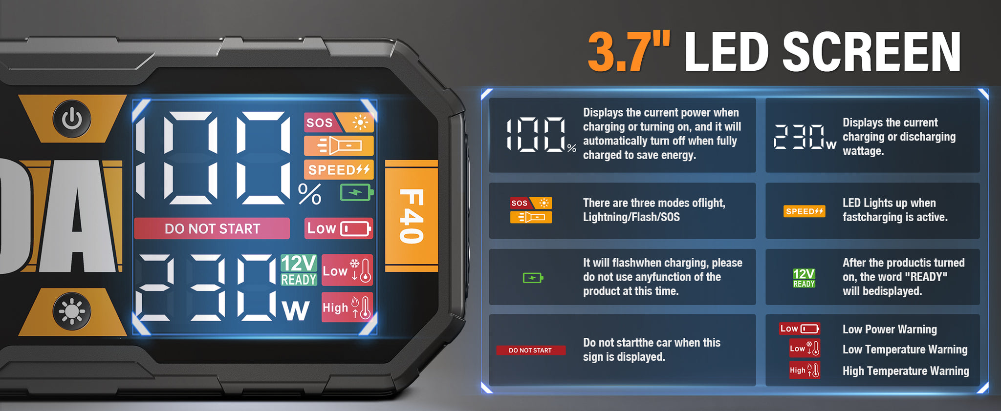 JFEGWO 4000A Jump Starter Car Battery Booster 65W Fast Charging Total 230W Power Bank, Pro