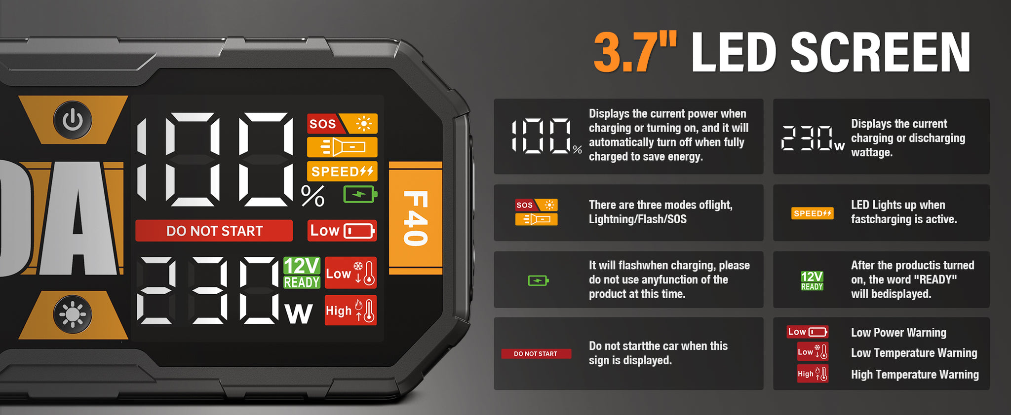 JFEGWO 4000A Jump Starter Car Battery Booster 65W Fast Charging Total 230W Power Bank, Pro