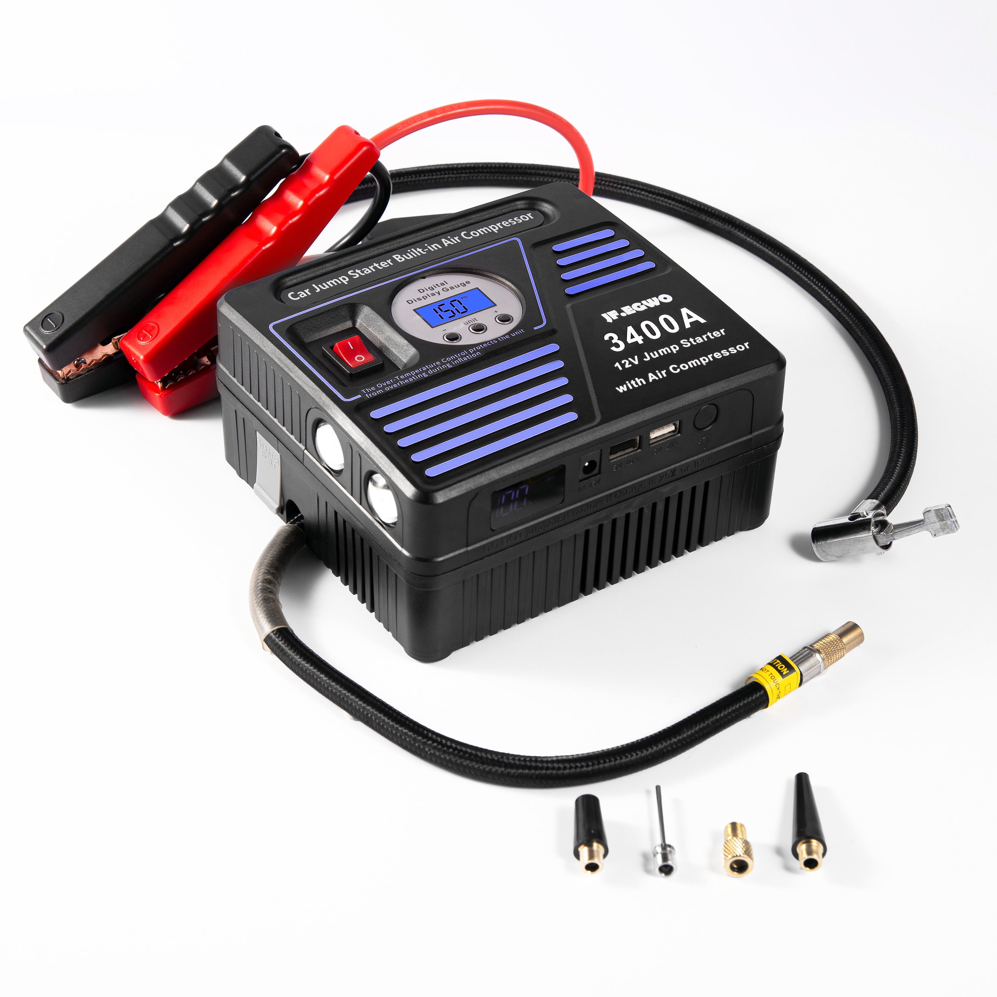 JF.EGWO 6000Amp Car Jump Starter avec compresseur d'air EU Plug