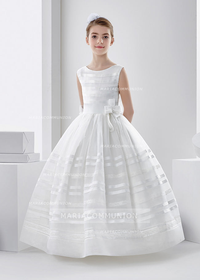 Scoop Neck Ball Gown Organza First Communion Dress with Bow ...