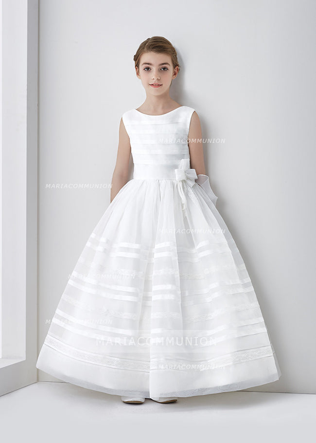 Scoop Neck Ball Gown Organza First Communion Dress with Bow ...