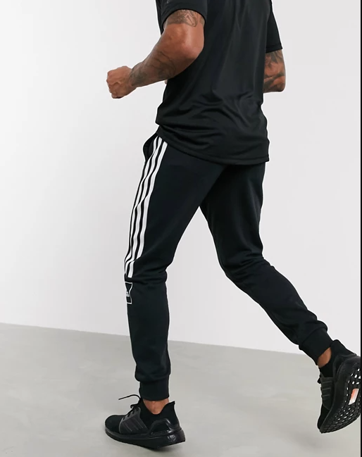 adidas skinny 3 stripe joggers in black – Shophoods