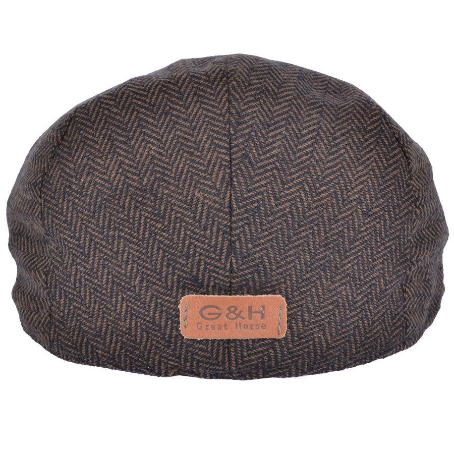 black herringbone flat cap