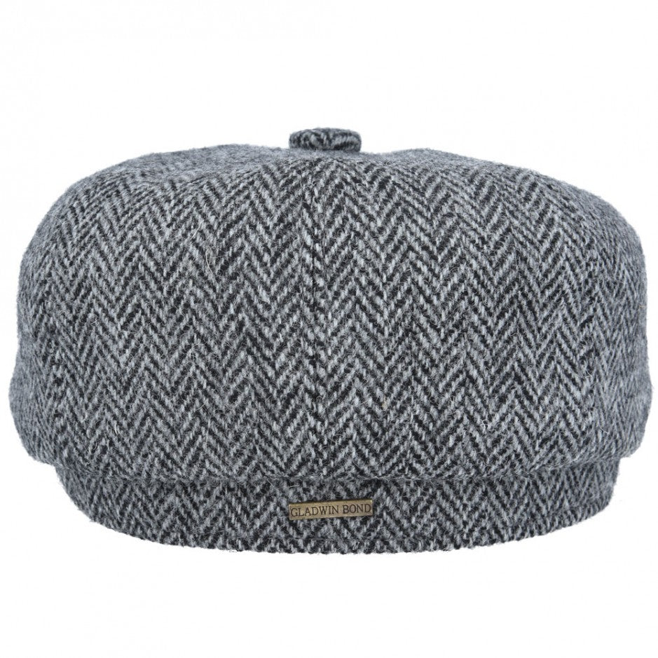 Gladwin Bond Harris Tweed Wool Herringbone Newsboy Cap - Grey – Planet ...