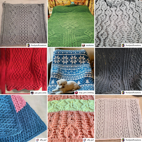 Collage image of loop yarn knitting projects