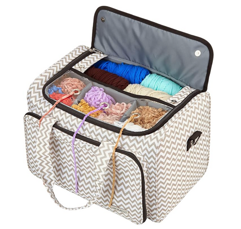 HOMEST Yarn Storage Bag, Knitting Tote with Removable Inner Dividers, Ripple