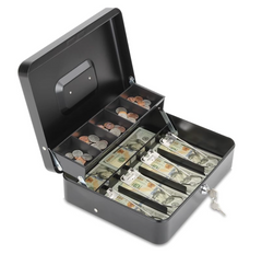 Cash Box with Lock and 2 Keys, Large Cash Boxes, Metal Money Box with Cash Tray