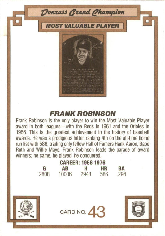 1967 TOPPS #1 THE CHAMPS REPRINT CARD. FRANK ROBINSON - BROOKS ROBIN –