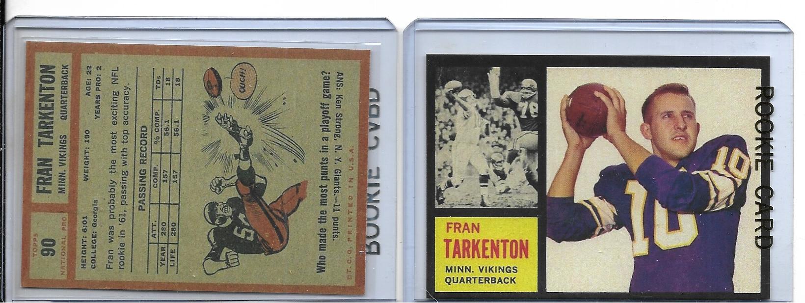 1962 Topps #90 FRAN TARKENTON Rookie Reprint Card MINNESOTA VIKINGS –