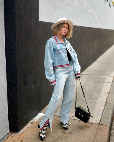 Miranda Derrick wears Le Reussi Daniel Denim Jacket and Jeans