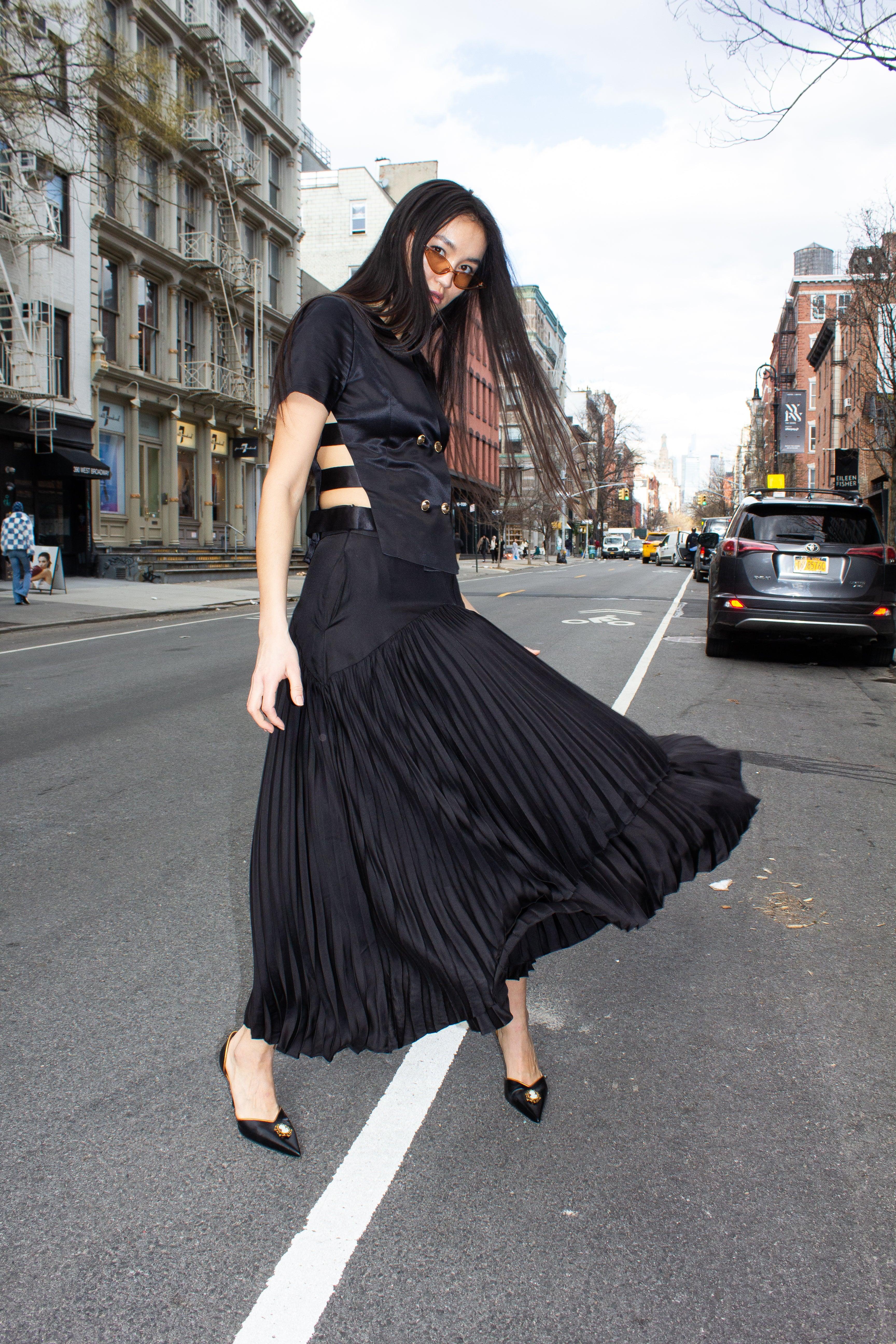 Black | Pleated Drop Hem Skirt | Pure Collection