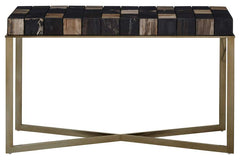 Saint by SoloMiya - NOMAD Relic Console Table Laminated Petrified Wood & Brass