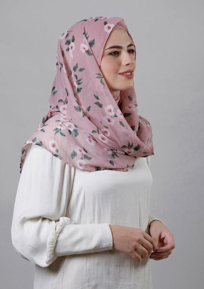 Rose Blooms- Printed Crinkled Chiffon - BOKITTA Hijab