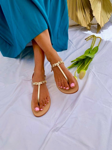 Ankalia Lara gold flat sandals handmade