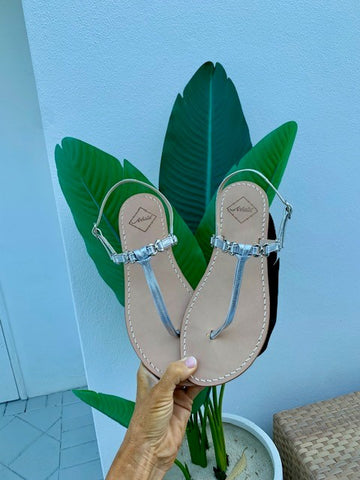 Ankalia lara silver flat leather sandals