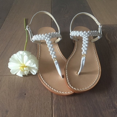 Ankalia pearl flat white wedding sandals