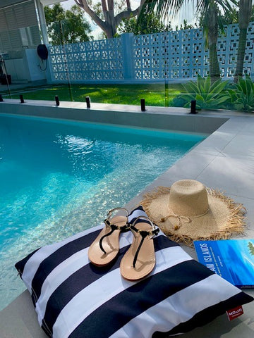 Ankalia black sandals poolside 