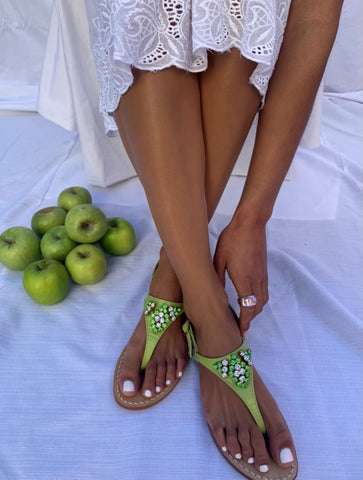 Green summer flat sandals Australian made