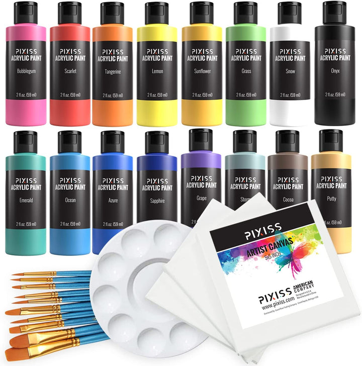 Pixiss Air Brush Painting Set - 10 Colors of Acrylic Paint for Airbrus