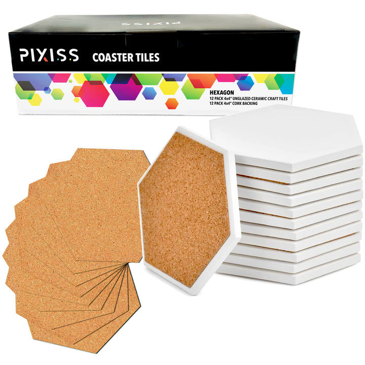 50 Pack Ceramic Tiles for Crafts Coasters, Hexagon White Tiles Unglazed  4-Inches with Cork Backing Pads, for Alcohol Ink or Acrylic Pouring, DIY  Make Your Own Coasters, Mosaics, Painting Projects 