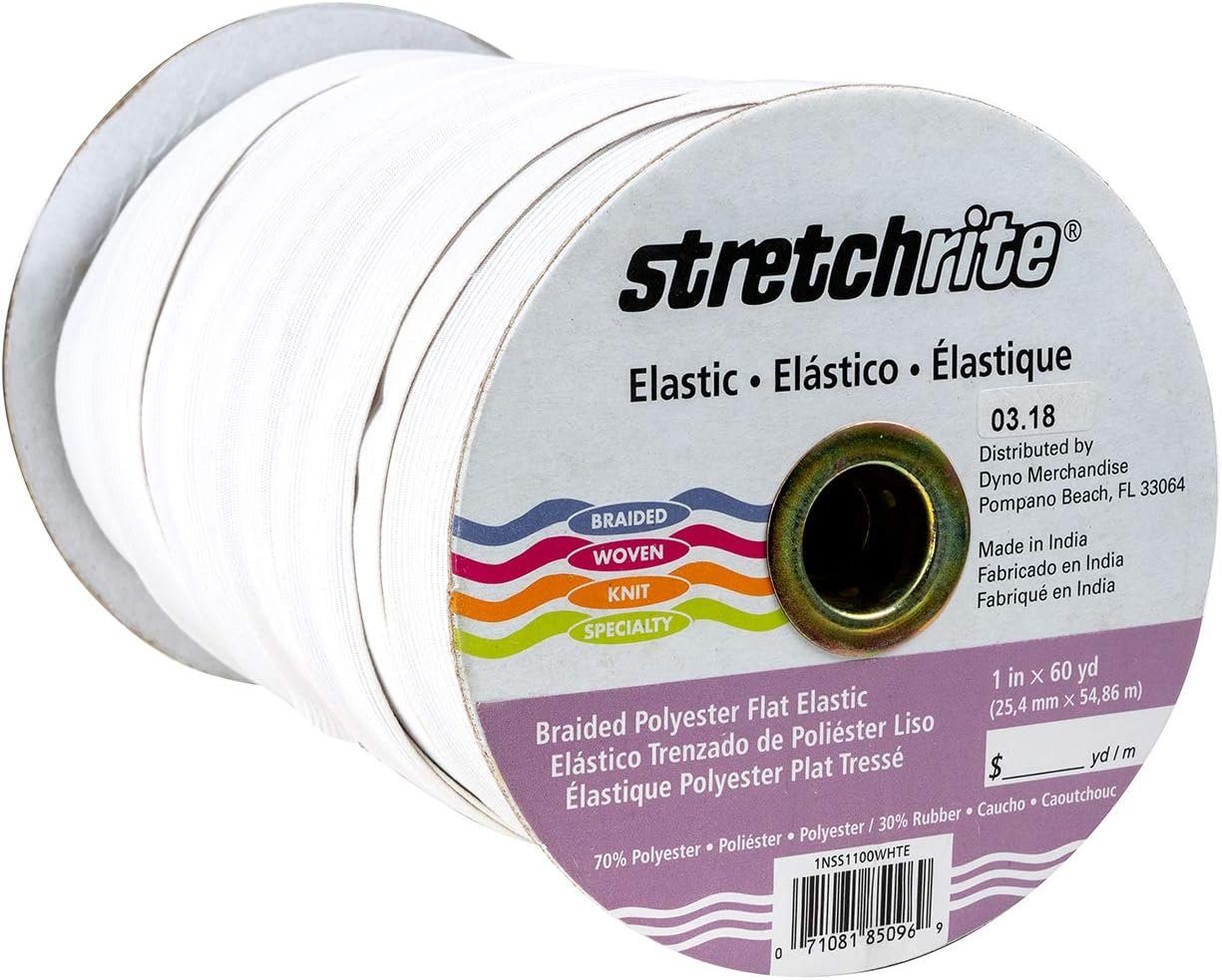 Stretchrite 1NSS1100WHTE Stretchrite 1-Inch by 60-Yard White Braided Flat Polyester Elastic Spool