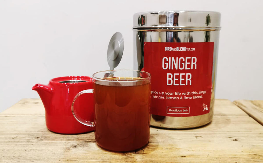 A glass of brewed Ginger Beer tea