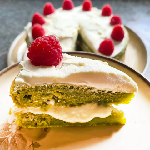 Matcha Infused Raspberry Ripple Cake