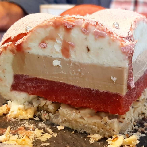 Slice shows layers of RoyalTEA Cake